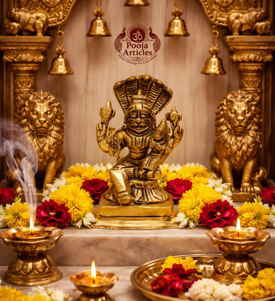 Buy Brass Narsimha Lakshmi Statue 300 g, 3" – Premium Handcrafted Narsimha Lakshmi Brass Idol for Protection, Prosperity & Vastu