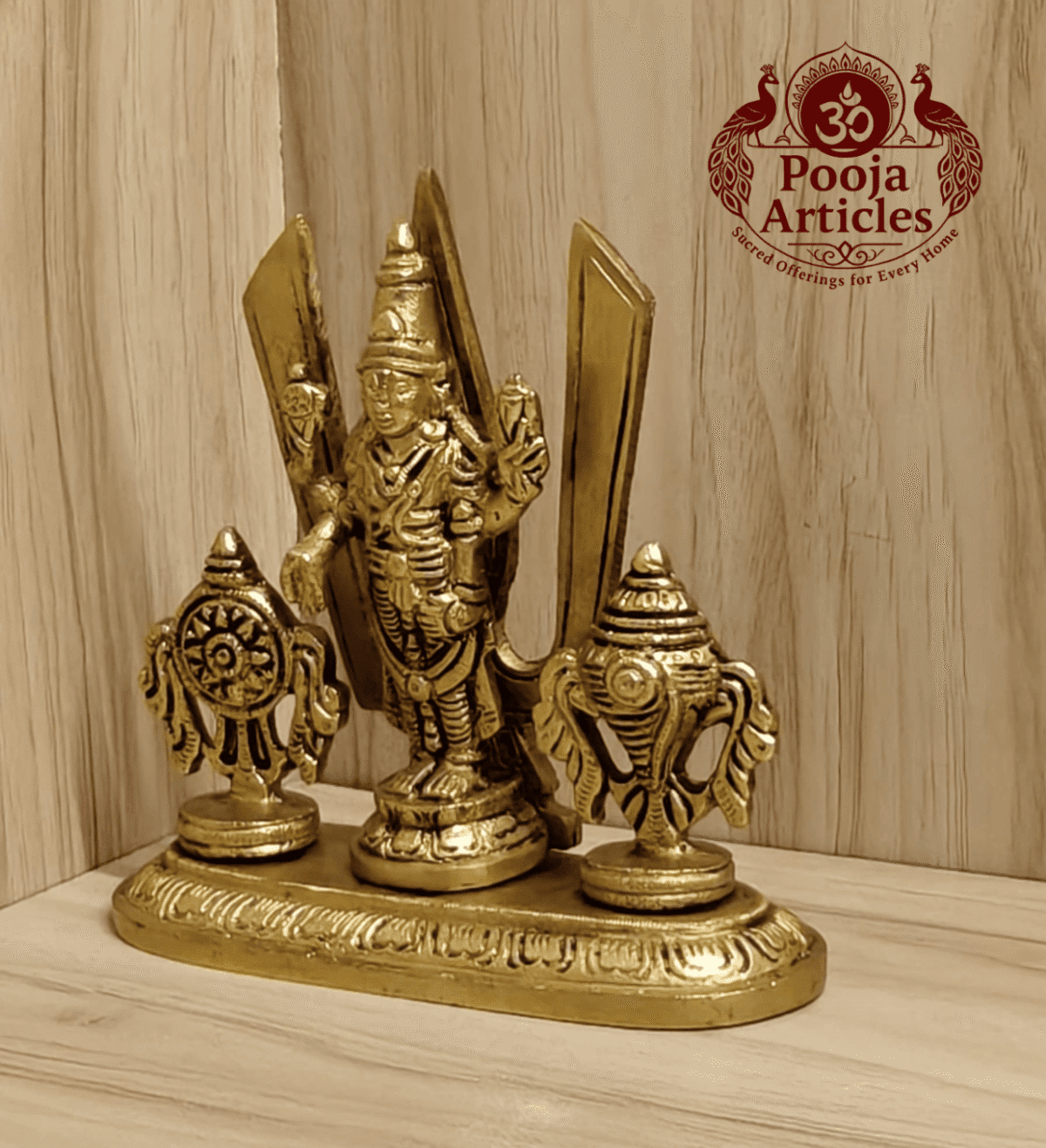 Buy Brass Shankh Chakra Stand with Perumal Idol 700 g, 4.7" for Divine Protection, Prosperity and Spiritual Energy