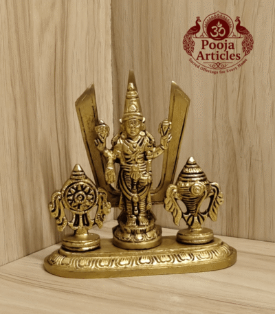 Buy Brass Shankh Chakra Stand with Perumal Idol 700 g, 4.7" for Divine Protection, Prosperity and Spiritual Energy