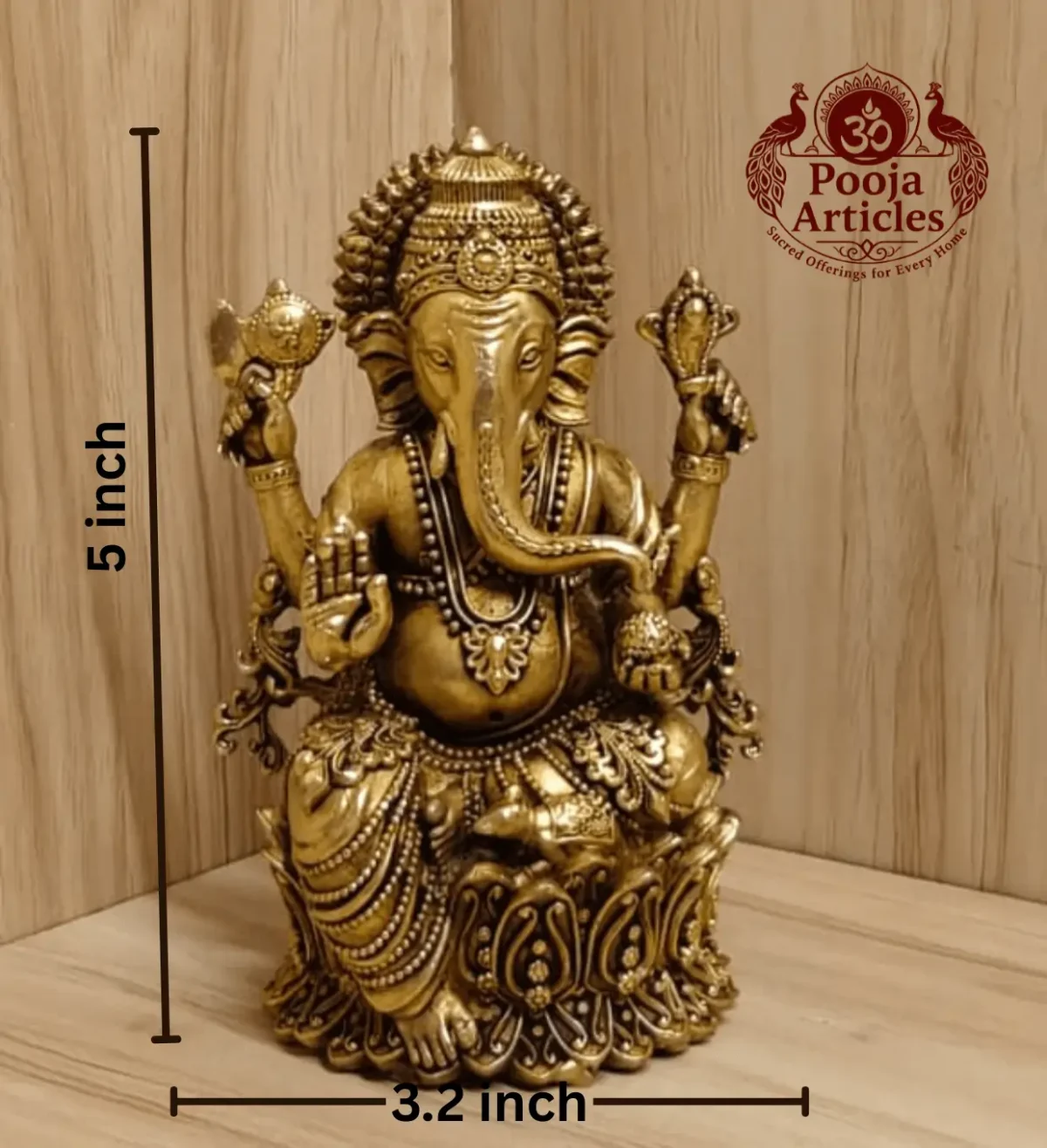 Buy Premium Brass Ganesh Statue 500 g, 5" for Home Pooja, Auspicious Beginnings and Prosperity
