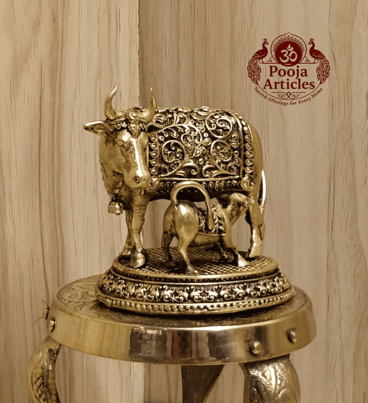 Buy Premium Brass Kamdhenu Cow and Calf Statue 120 g, 2.5" for Home, Pooja and Vastu Blessings