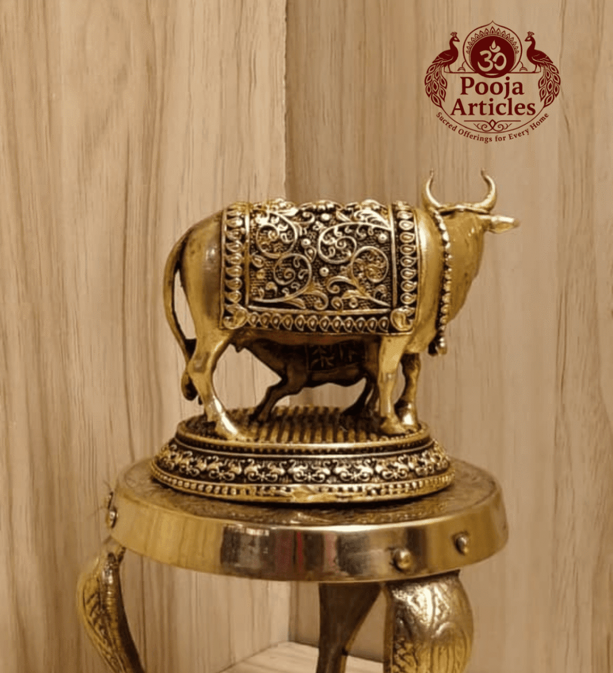 Buy Premium Brass Kamdhenu Cow and Calf Statue 120 g, 2.5" for Home, Pooja and Vastu Blessings