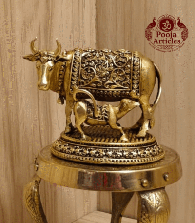 Buy Premium Brass Kamdhenu Cow and Calf Statue 120 g, 2.5" for Home, Pooja and Vastu Blessings