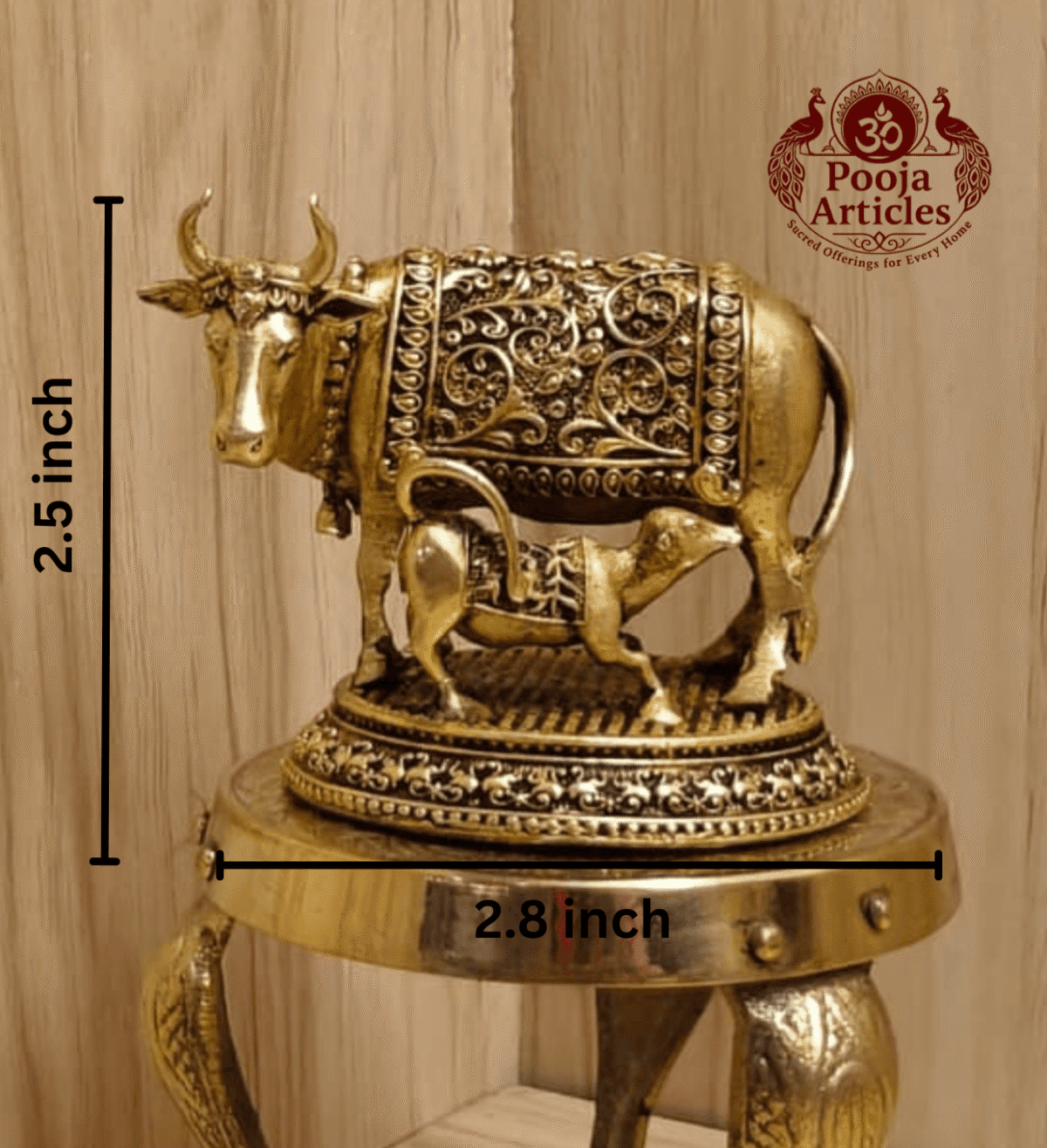 Buy Premium Brass Kamdhenu Cow and Calf Statue 120 g, 2.5" for Home, Pooja and Vastu Blessings