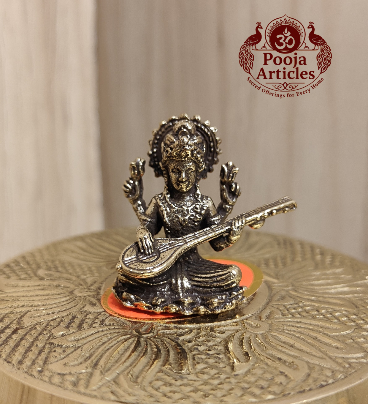 Buy Miniature Brass Saraswati Statue 20g, 1.2" – Divine Brass Saraswati Idol for Education Buy Miniature Brass Saraswati Statue 20g, 1.2" – Divine Brass Saraswati Idol for Education