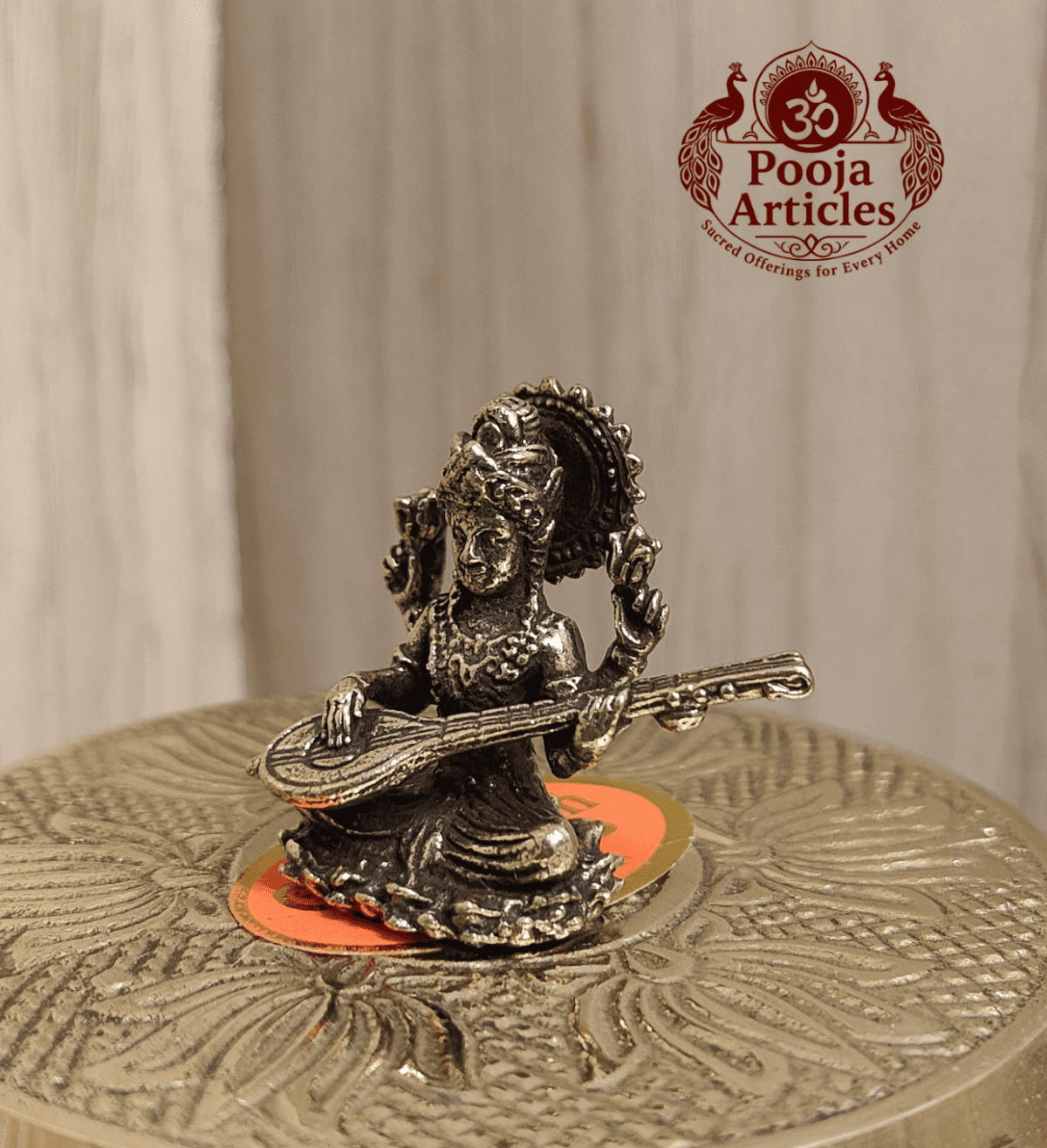 Buy Miniature Brass Saraswati Statue 20g, 1.2" – Divine Brass Saraswati Idol for Education