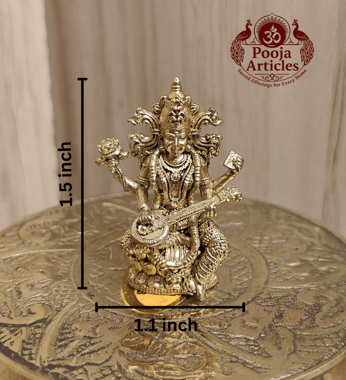 Buy Panchaloha Saraswati Idol 30g, 1.5" – Sacred Brass Panjalogam Saraswati Statue for Education