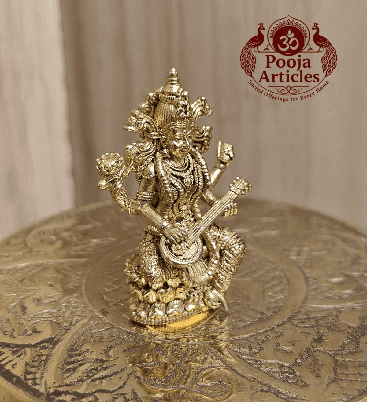 Buy Panchaloha Saraswati Idol 30g, 1.5" – Sacred Brass Panjalogam Saraswati Statue for Education