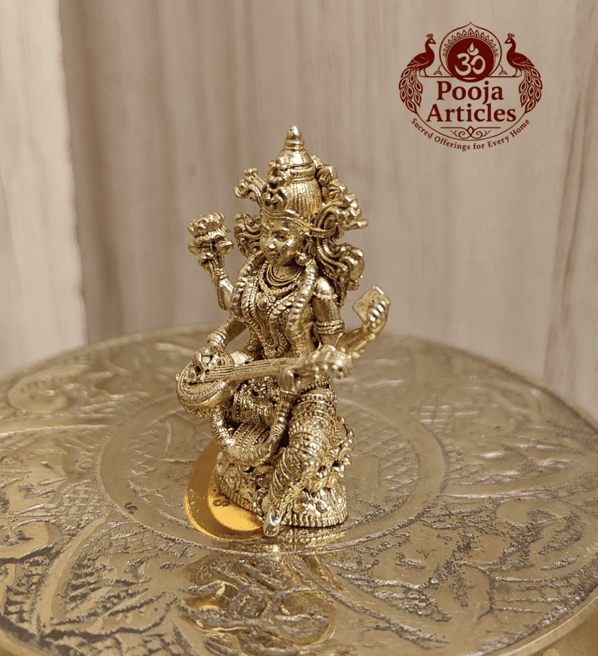 Buy Panchaloha Saraswati Idol 30g, 1.5" – Sacred Brass Panjalogam Saraswati Statue for Education