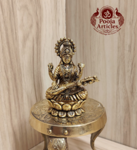 Buy Premium Brass Saraswati Idol 100g, 3" – Small Saraswati Statue for Home Pooja