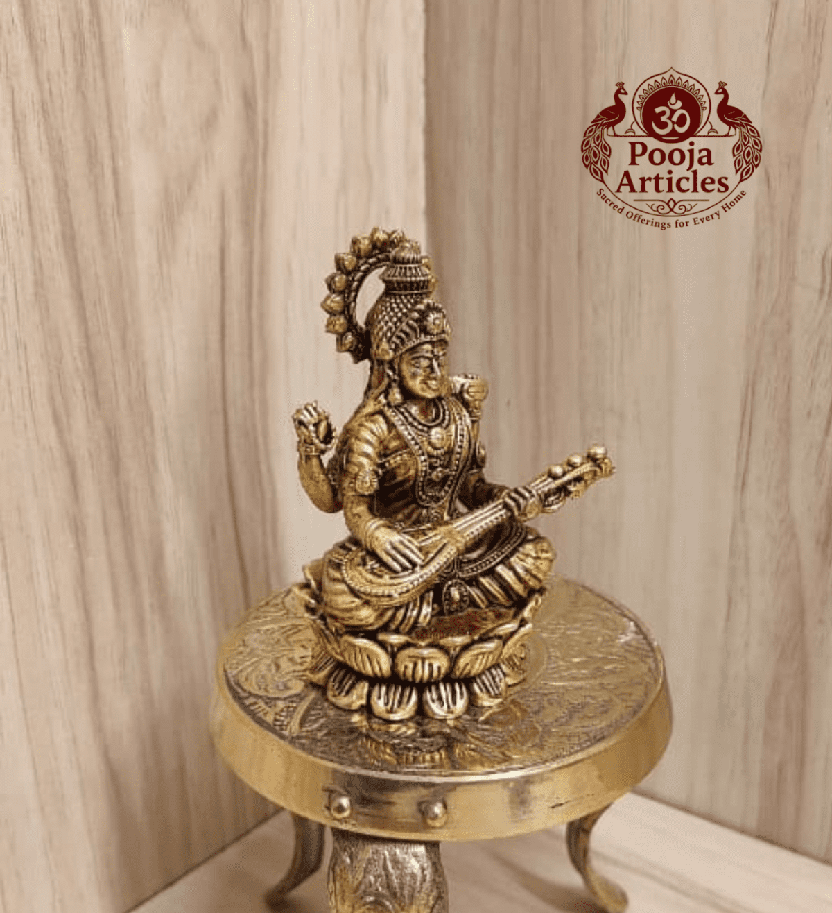 Buy Premium Brass Saraswati Idol 100g, 3" – Small Saraswati Statue for Home Pooja