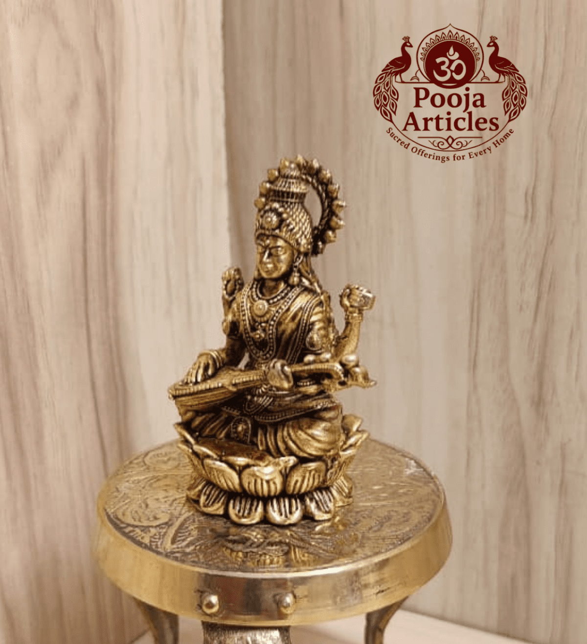 Buy Premium Brass Saraswati Idol 100g, 3" – Small Saraswati Statue for Home Pooja