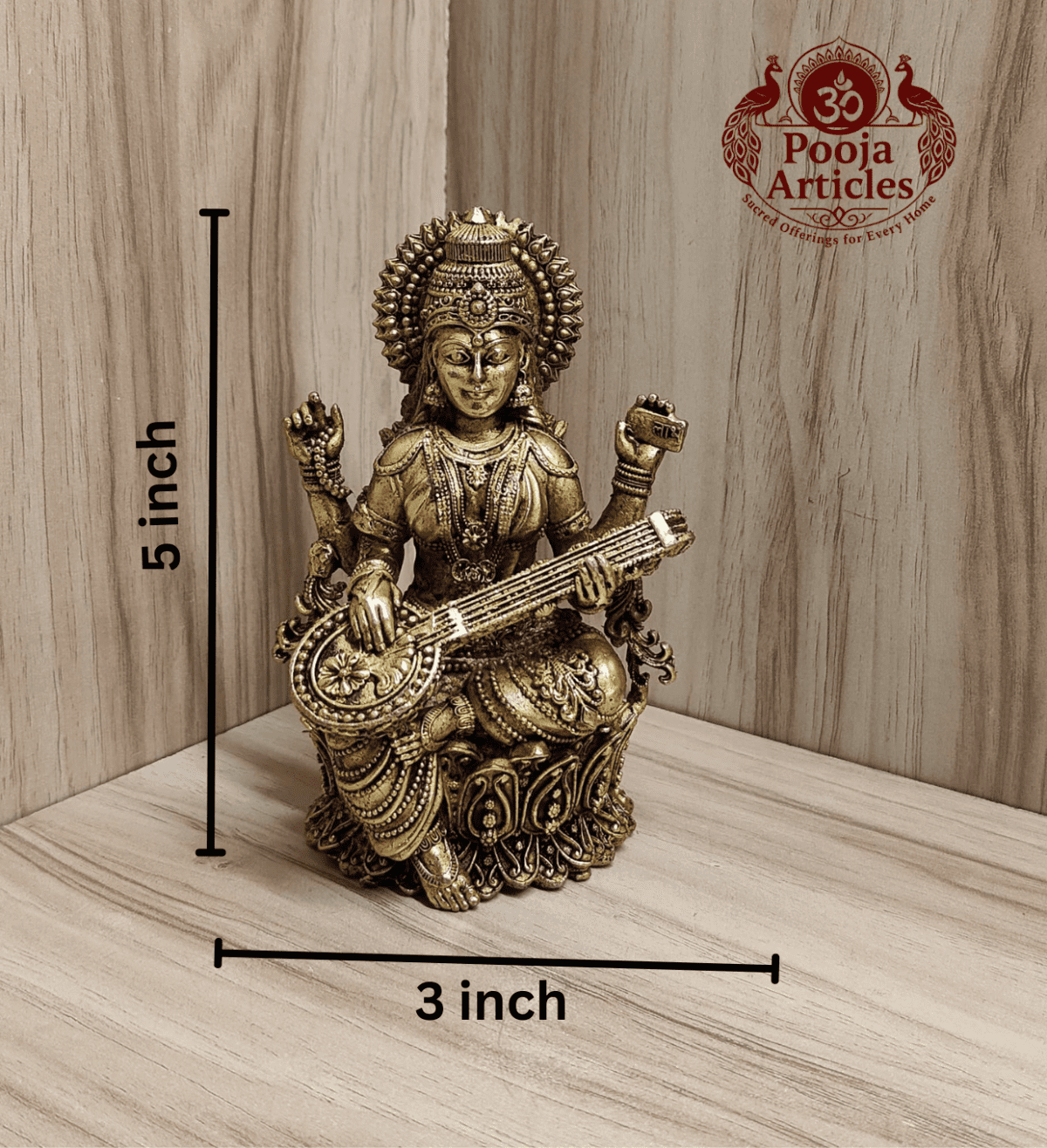 Buy Premium Brass Saraswati Idol 480g, 5" – Pure Brass Saraswati Statue for Home Temple & Wisdom