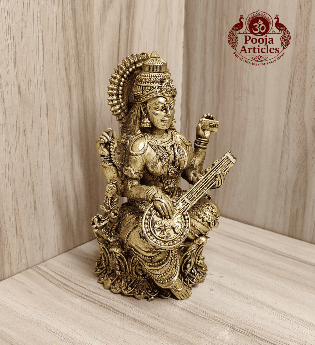 Buy Premium Brass Saraswati Idol 480g, 5" – Pure Brass Saraswati Statue for Home Temple & Wisdom