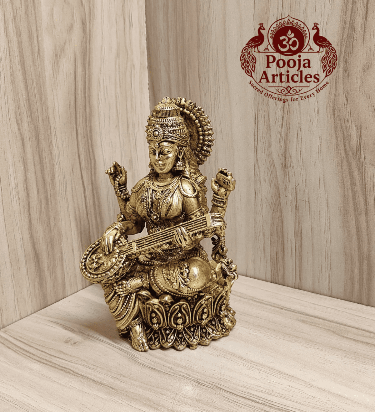 Buy Premium Brass Saraswati Idol 480g, 5" – Pure Brass Saraswati Statue for Home Temple & Wisdom