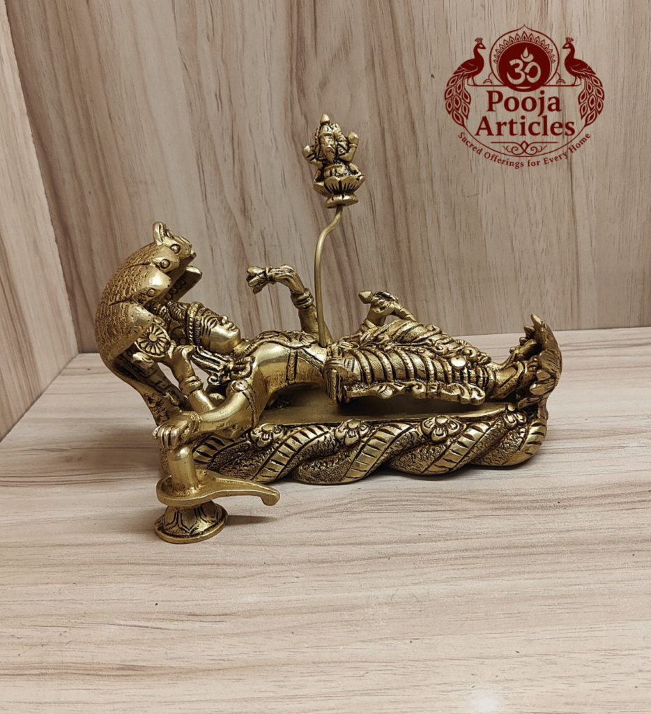 Buy Brass Padmanabha Swamy Statue 1.9Kg, 5.2" – Premium Brass Vishnu Reclining Idol for Home & Spiritual Decor