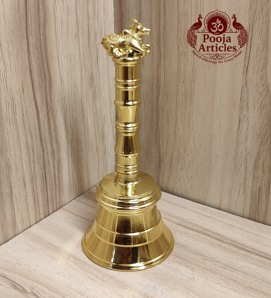 Buy Brass Pooja Bell with Nandi 150g, 4.6" | Premium Brass Temple Bell for Shiva Worship