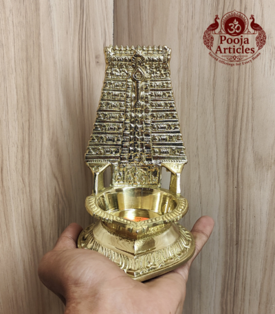 Buy Brass Thiruchendur Gopuram Vilakku 400g, 5.5" – Divine Brass Vilakku for Home Pooja