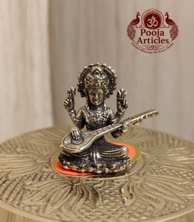 Buy Miniature Brass Saraswati Statue 20g, 1.2" – Divine Brass Saraswati Idol for Education