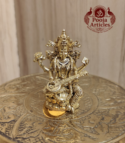 Buy Panchaloha Saraswati Idol 30g, 1.5" – Sacred Brass Panjalogam Saraswati Statue for Education
