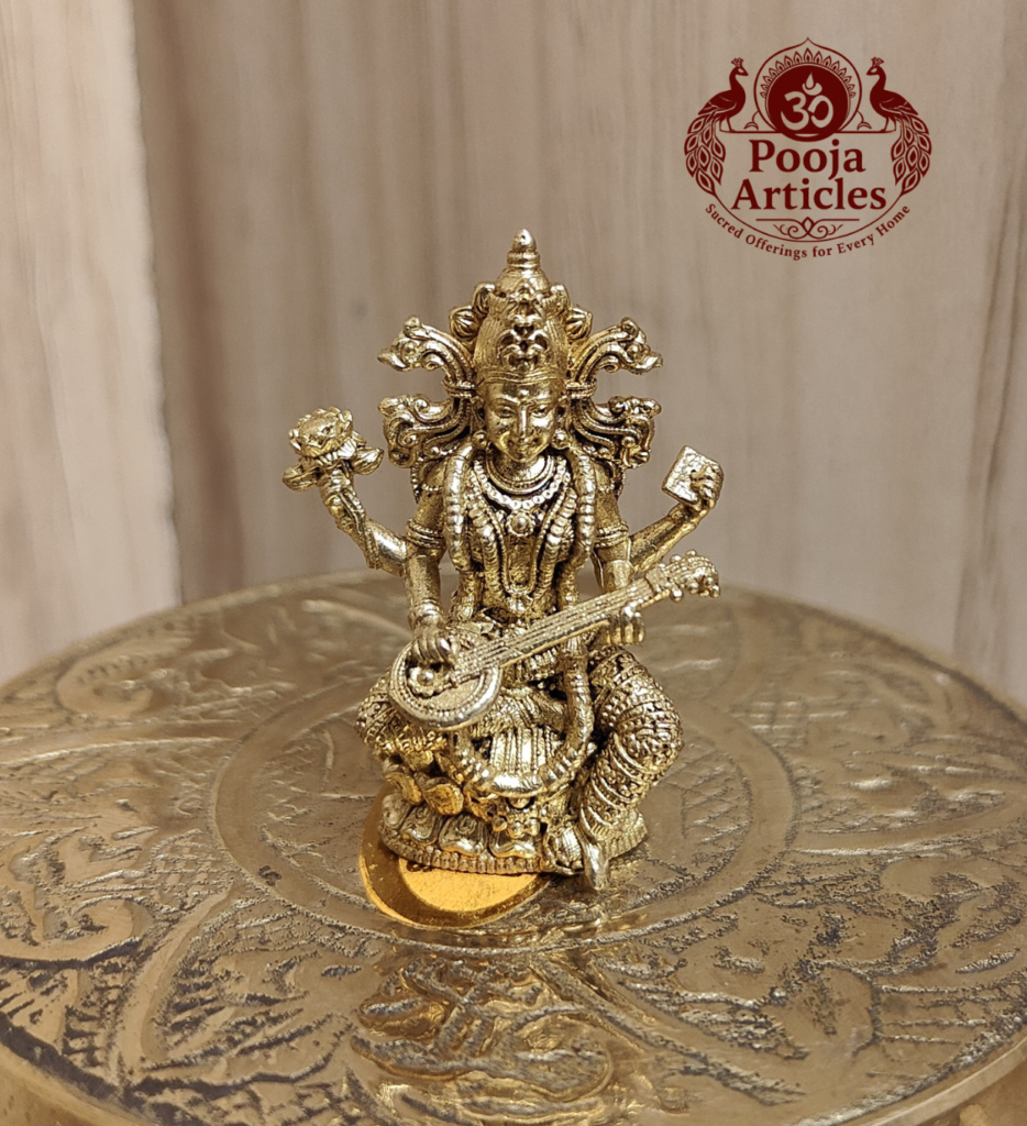 Buy Panchaloha Saraswati Idol 30g, 1.5" – Sacred Brass Panjalogam Saraswati Statue for Education