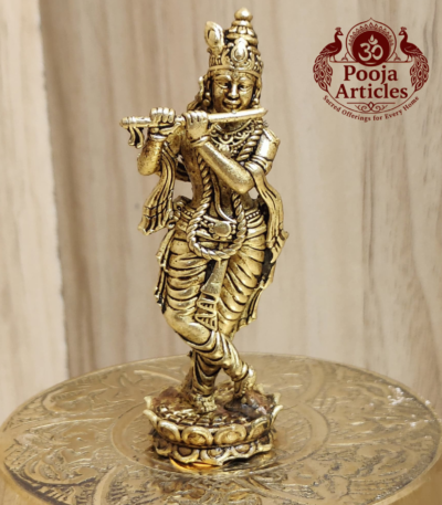 Buy Premium Brass Krishna Idol 40g, 3" – Small Krishna Statue for Home Pooja & Divine Blessings