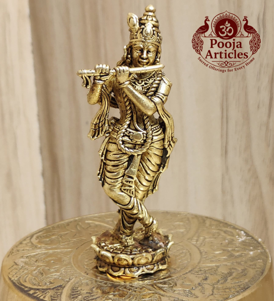 Buy Premium Brass Krishna Idol 40g, 3" – Small Krishna Statue for Home Pooja & Divine Blessings