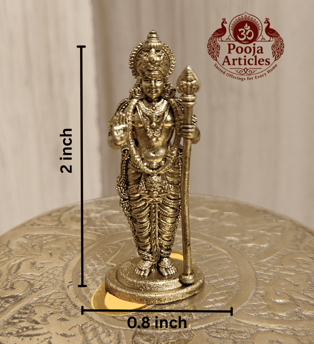 Buy Premium Brass Lord Murugan Idol 20g, 2" – Small Brass Murugan Statue for Home Pooja