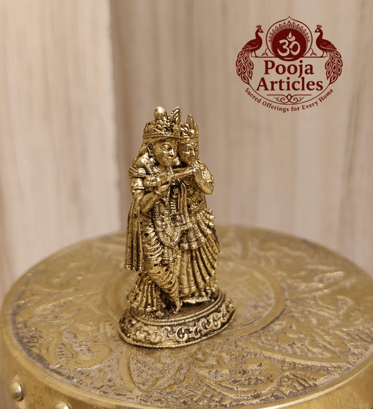 Buy Premium Brass Radha Krishna Statue 35 g, 1.7" – Mini Divine Idol for Home Pooja & Gifiting