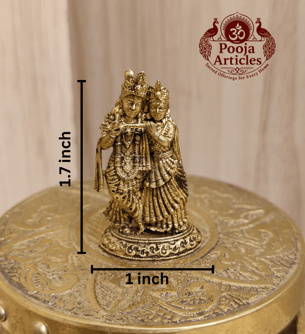 Buy Premium Brass Radha Krishna Statue 35 g, 1.7" – Mini Divine Idol for Home Pooja & Gifiting