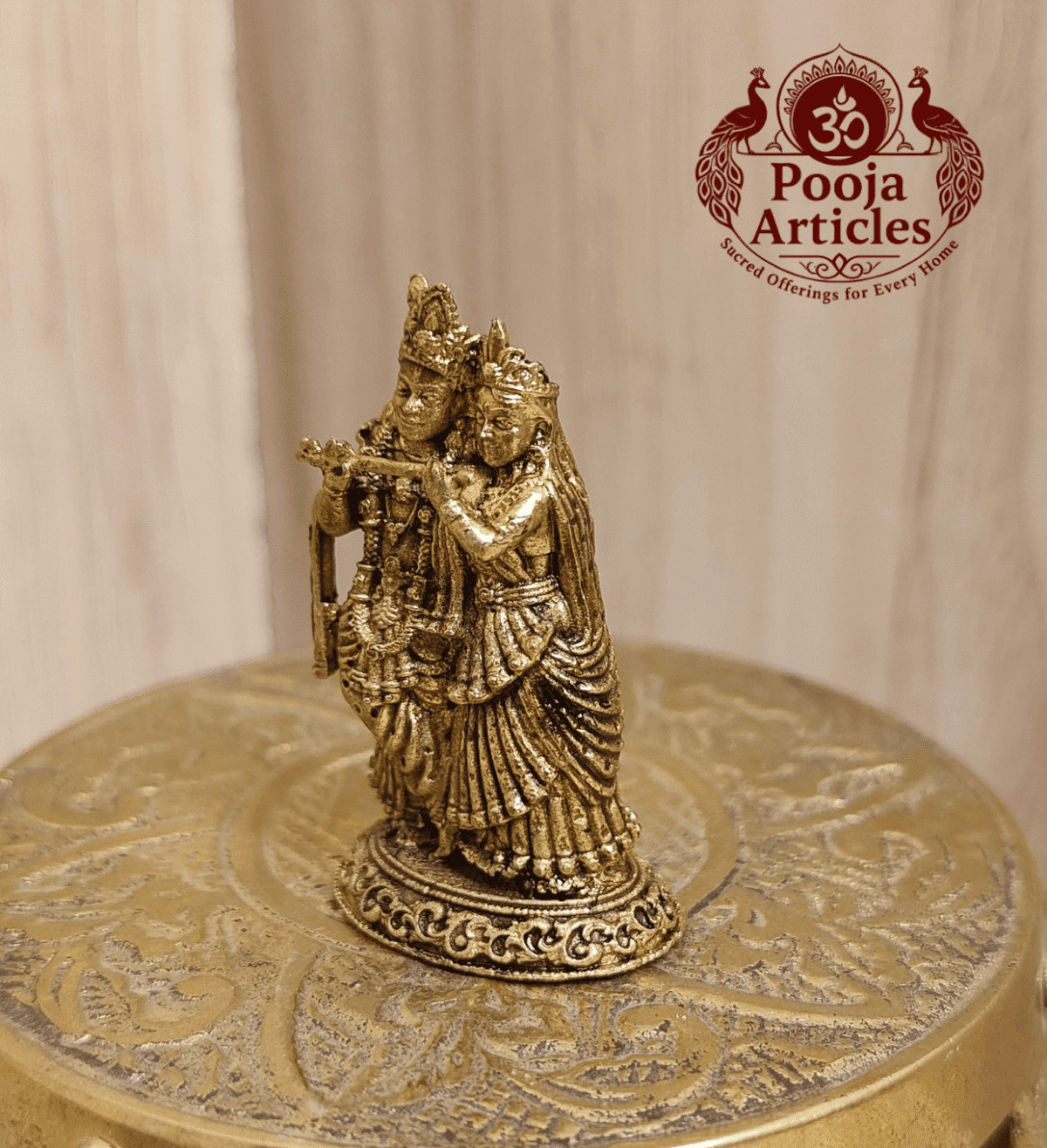 Buy Premium Brass Radha Krishna Statue 35 g, 1.7" – Mini Divine Idol for Home Pooja & Gifiting