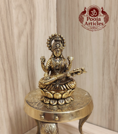 Buy Premium Brass Saraswati Idol 100g, 3" – Small Saraswati Statue for Home Pooja