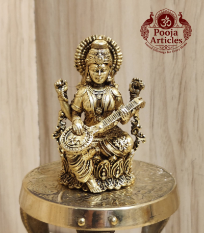 Buy Premium Brass Saraswati Idol 110g, 3" – Pure Brass Saraswati Idol for Pooja & Education