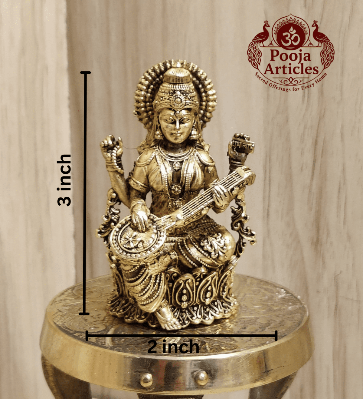 Buy Premium Brass Saraswati Idol 110g, 3" – Pure Brass Saraswati Idol for Pooja & Education
