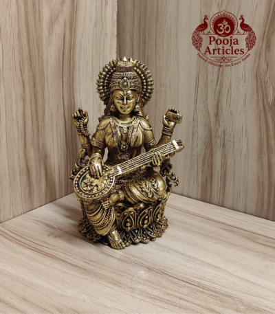 Buy Premium Brass Saraswati Idol 480g, 5" – Pure Brass Saraswati Statue for Home Temple & Wisdom