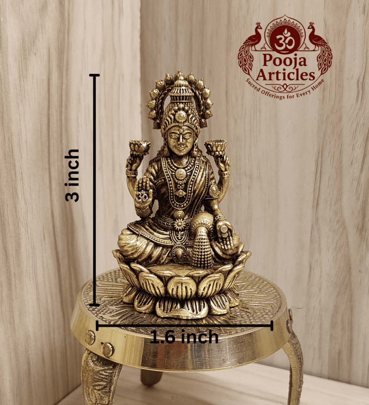 Buy Premium Brass Lord Lakshmi Statue 120g, 3" – Small Lakshmi Idol for Pooja
